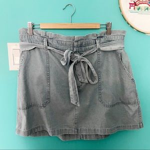 Chambray skirt with paper bag waist and tie
